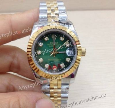 Replica Rolex Datejust 2-Tone Green Face Rolex Watch 31mm Ladies